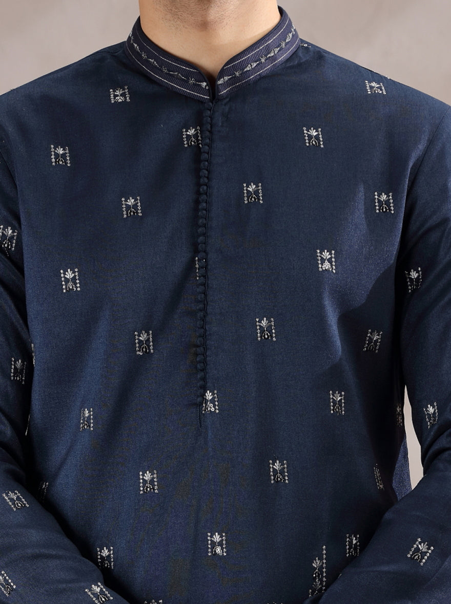 Navy Blue Embroidered Kurta Pajama | TULA