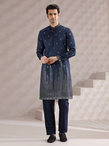 Navy Blue Embroidered Kurta Pajama | TULA