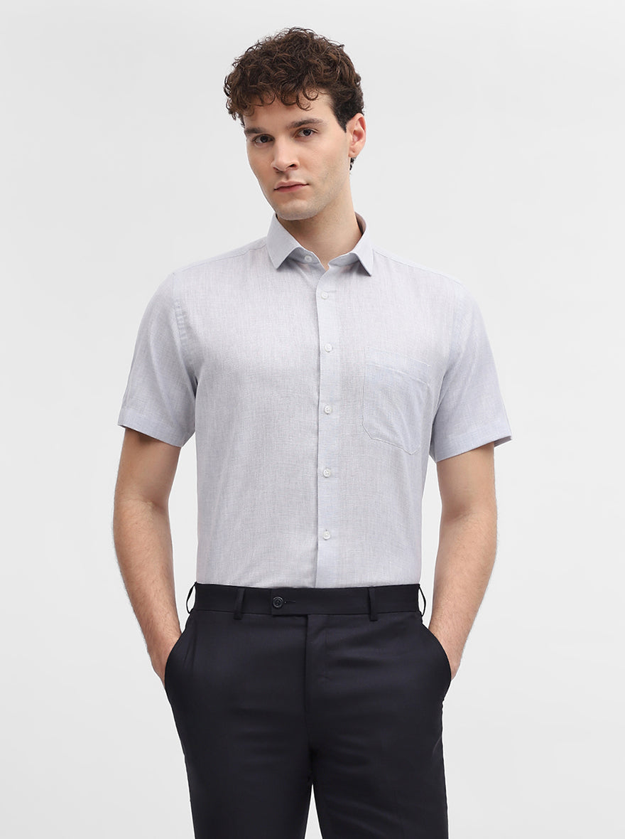 Light Grey Solid Regular Fit Formal Shirt | Greenfibre