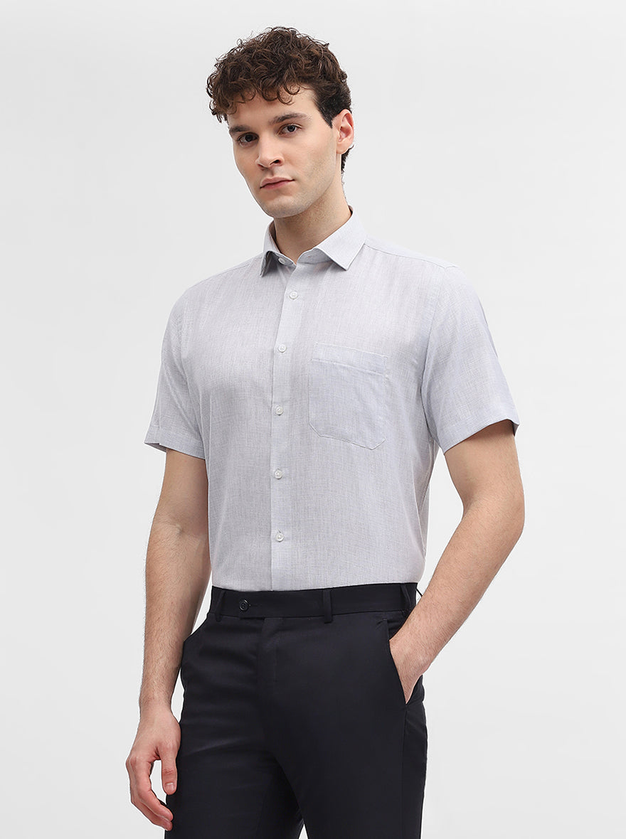 Light Grey Solid Regular Fit Formal Shirt | Greenfibre