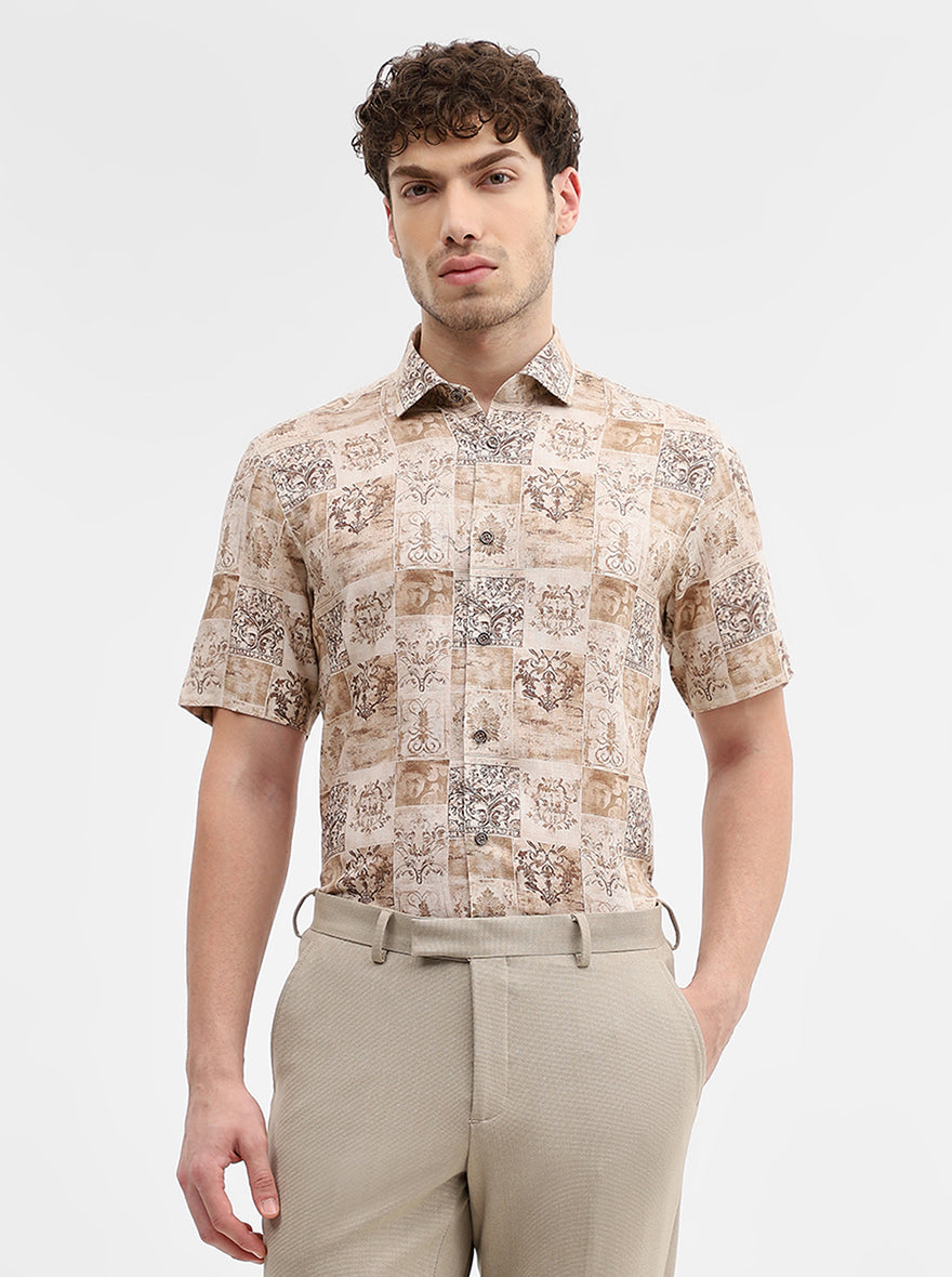 Fawn & Brown Printed Slim Fit Party Wear Shirt | Wyre