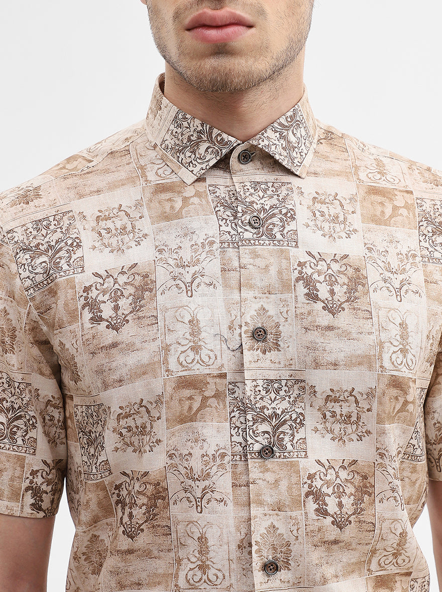 Fawn & Brown Printed Slim Fit Party Wear Shirt | Wyre