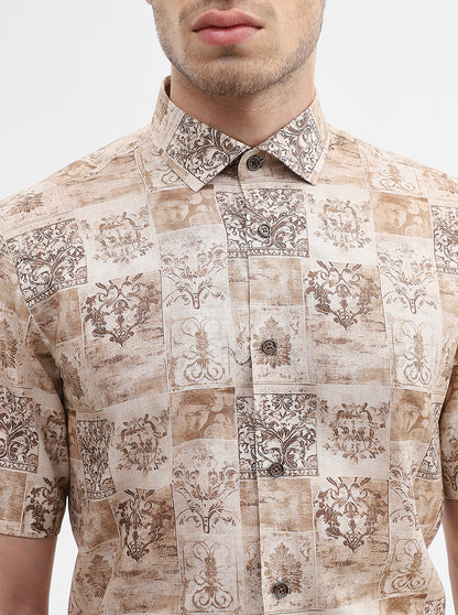 Fawn & Brown Printed Slim Fit Party Wear Shirt | Wyre