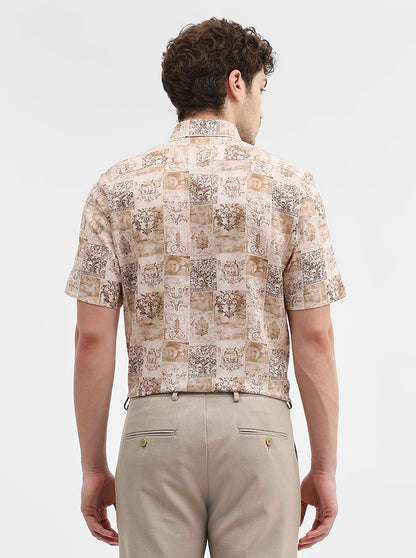 Fawn & Brown Printed Slim Fit Party Wear Shirt | Wyre
