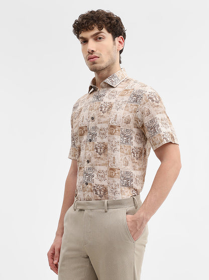 Fawn & Brown Printed Slim Fit Party Wear Shirt | Wyre