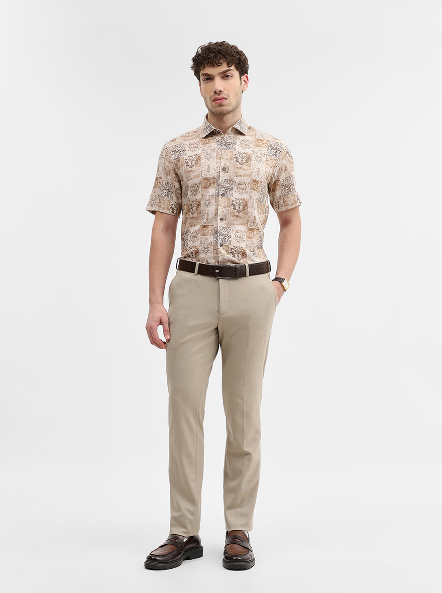 Fawn & Brown Printed Slim Fit Party Wear Shirt | Wyre