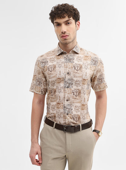 Fawn & Brown Printed Slim Fit Party Wear Shirt | Wyre