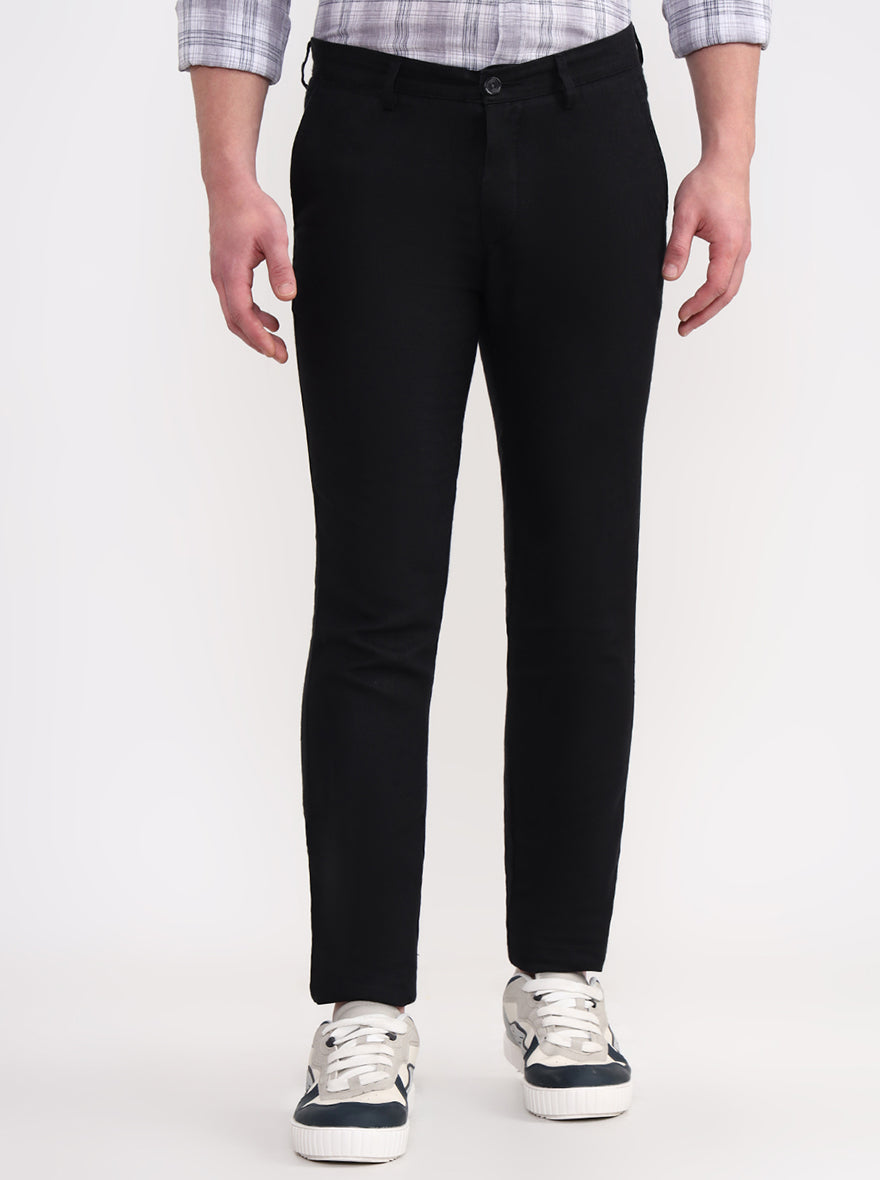 Black Solid Uno Fit Casual Trouser | JadeBlue