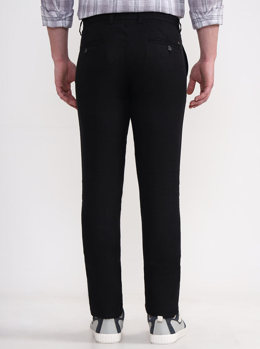 Black Solid Uno Fit Casual Trouser | JadeBlue