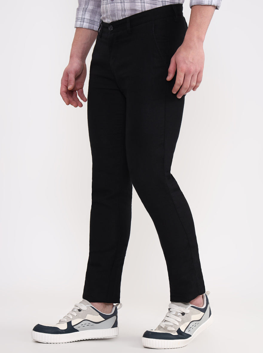 Black Solid Uno Fit Casual Trouser | JadeBlue