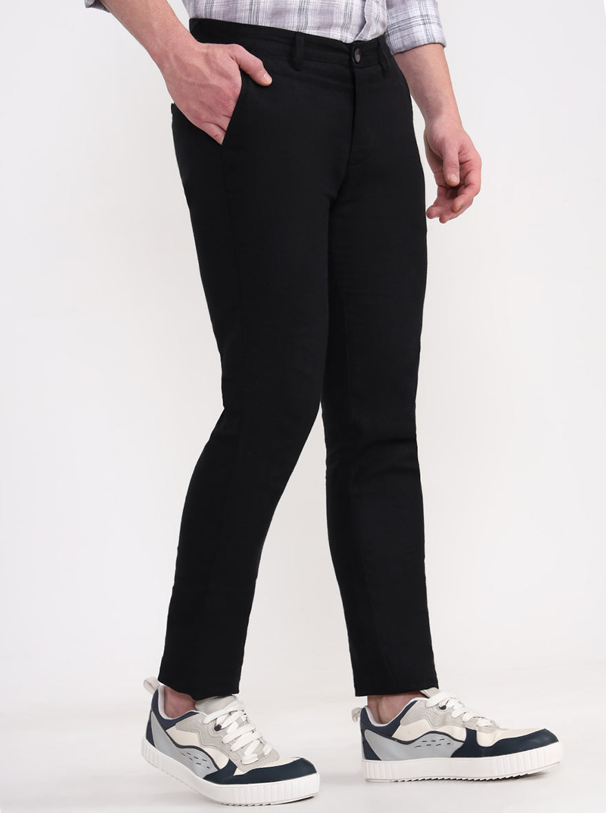 Black Solid Uno Fit Casual Trouser | JadeBlue