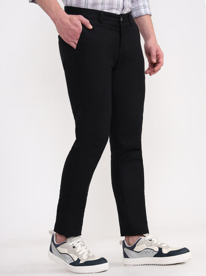 Black Solid Uno Fit Casual Trouser | JadeBlue