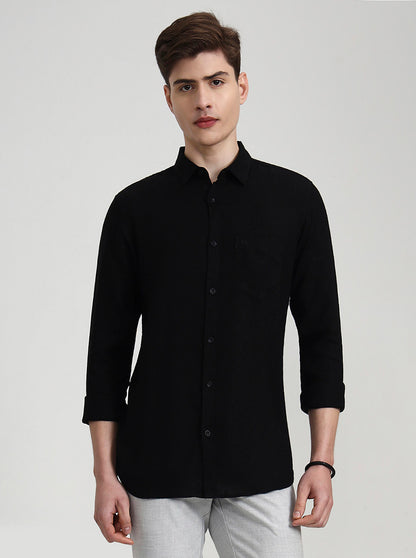 Black Solid Slim Fit Casual Shirt | JadeBlue