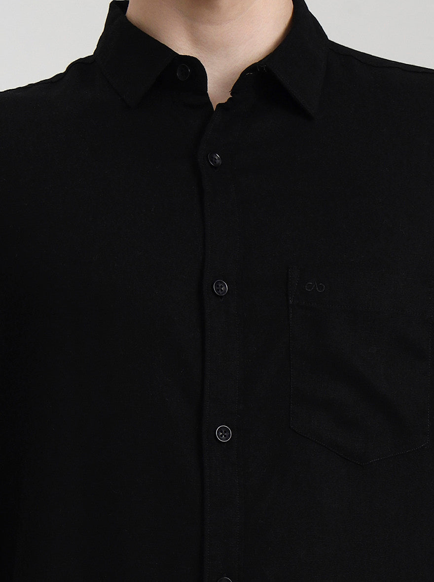 Black Solid Slim Fit Casual Shirt | JadeBlue
