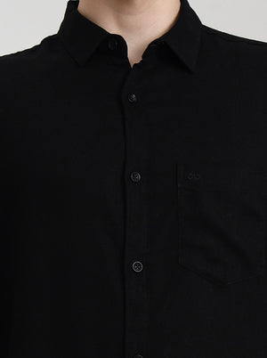 Black Solid Slim Fit Casual Shirt | JadeBlue