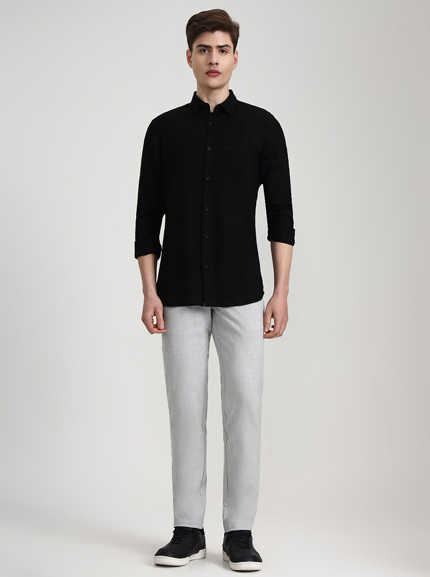 Black Solid Slim Fit Casual Shirt | JadeBlue
