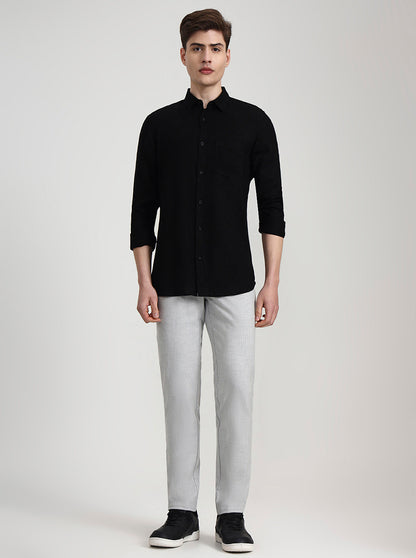 Black Solid Slim Fit Casual Shirt | JadeBlue