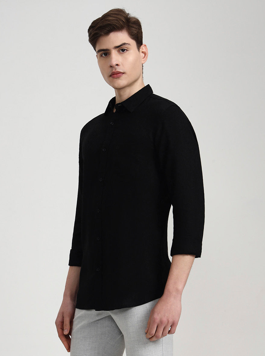 Black Solid Slim Fit Casual Shirt | JadeBlue