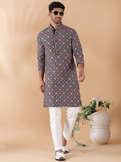 Black Multi Printed Kurta | The Kurta Company