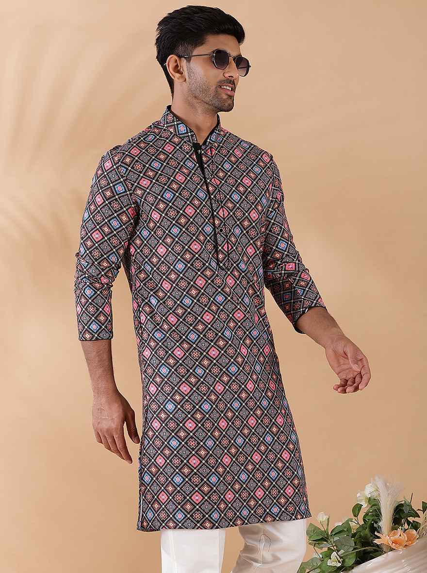 Black Multi Printed Kurta | The Kurta Company
