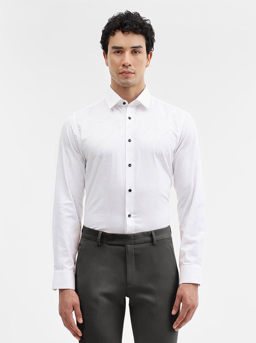 White Printed Slim Fit Party Wear Shirt | Wyre
