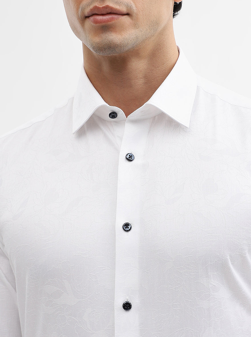 White Printed Slim Fit Party Wear Shirt | Wyre