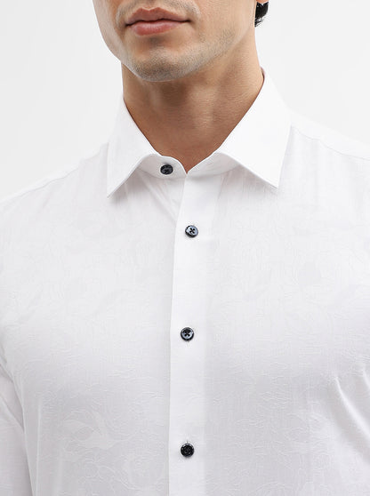 White Printed Slim Fit Party Wear Shirt | Wyre
