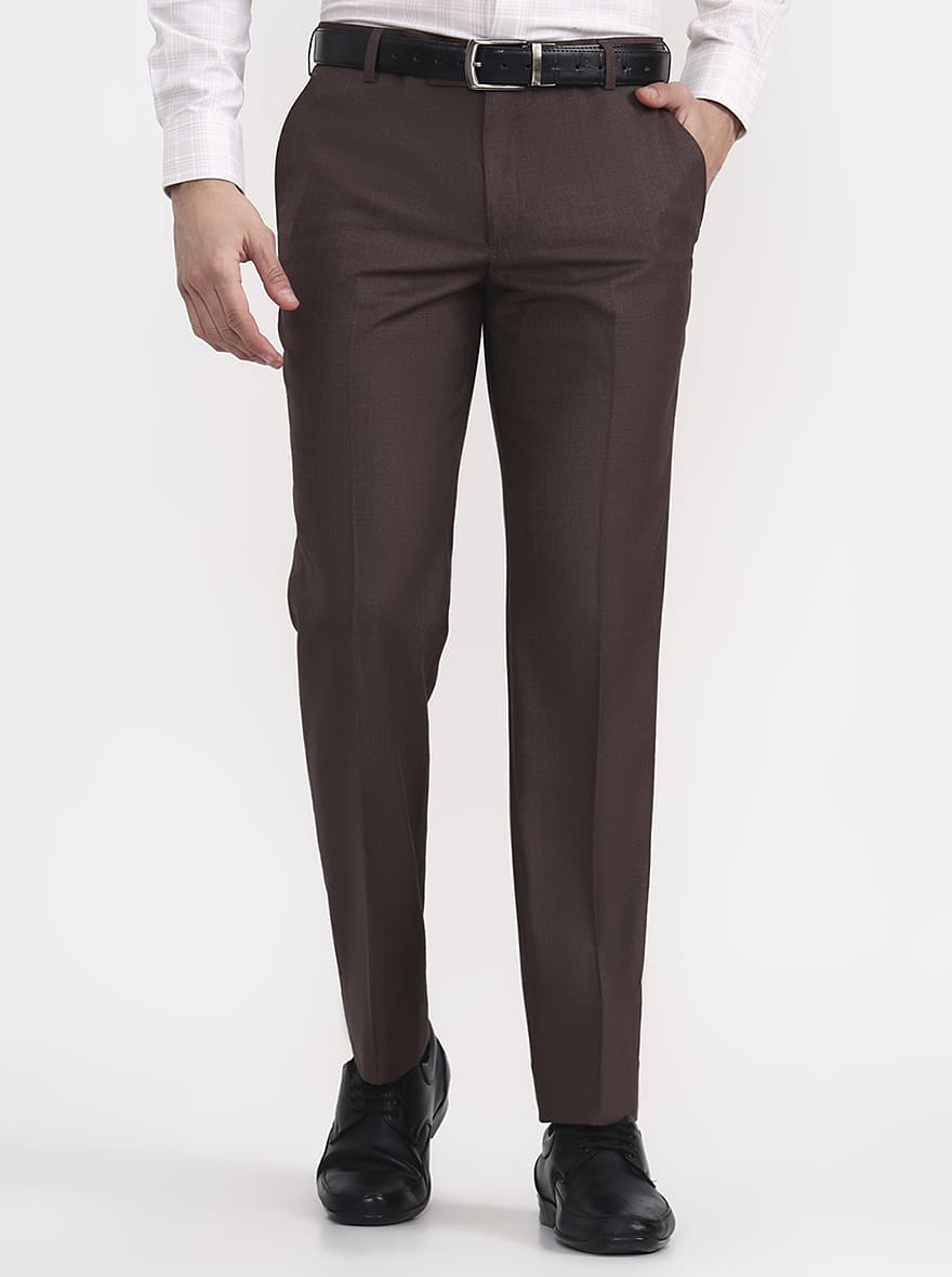 Brown Solid Regular Fit Formal Trouser | JadeBlue