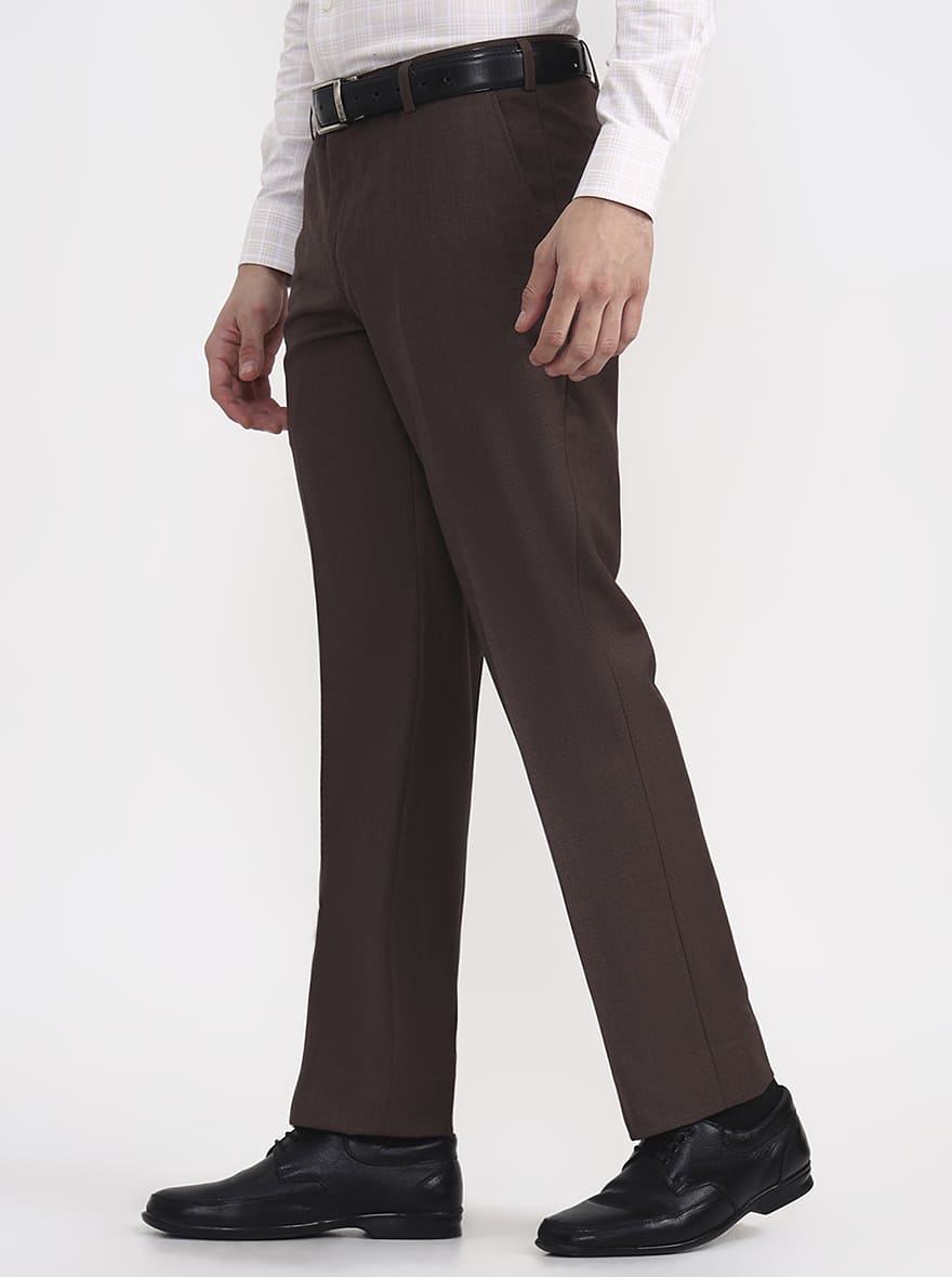 Brown Solid Regular Fit Formal Trouser | JadeBlue