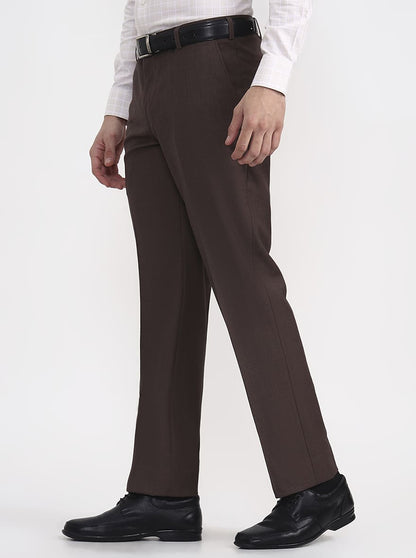 Brown Solid Regular Fit Formal Trouser | JadeBlue