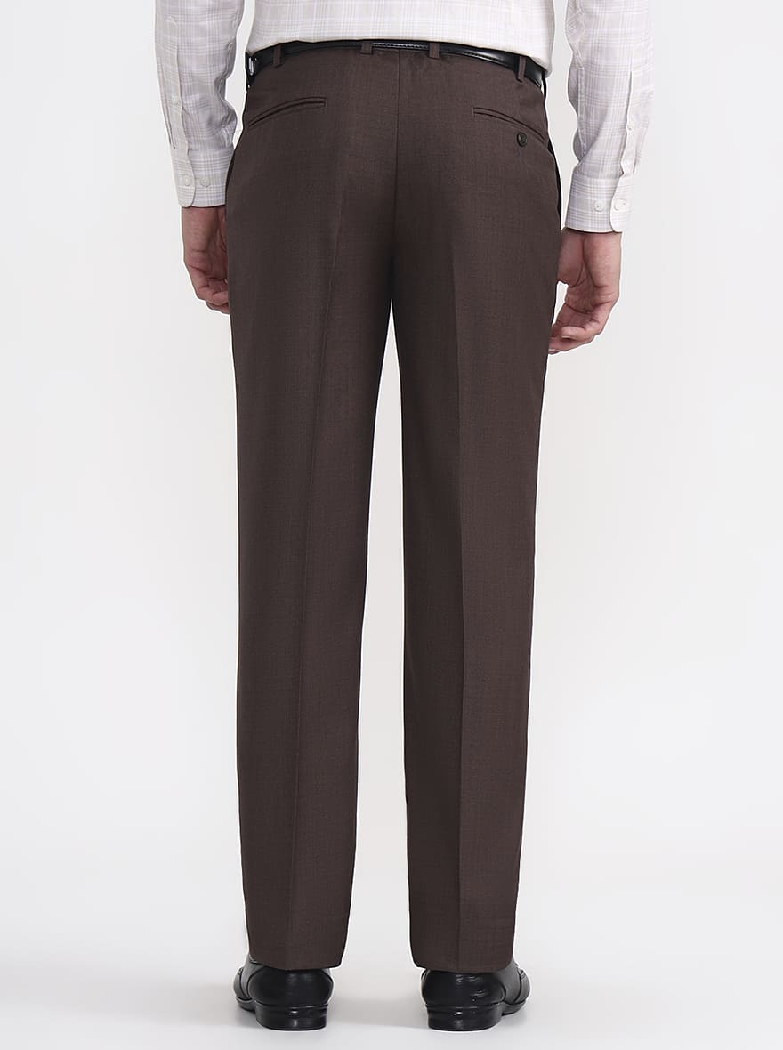 Brown Solid Regular Fit Formal Trouser | JadeBlue