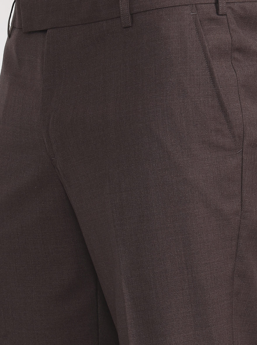 Brown Solid Regular Fit Formal Trouser | JadeBlue