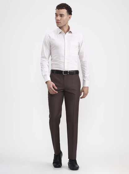 Brown Solid Regular Fit Formal Trouser | JadeBlue