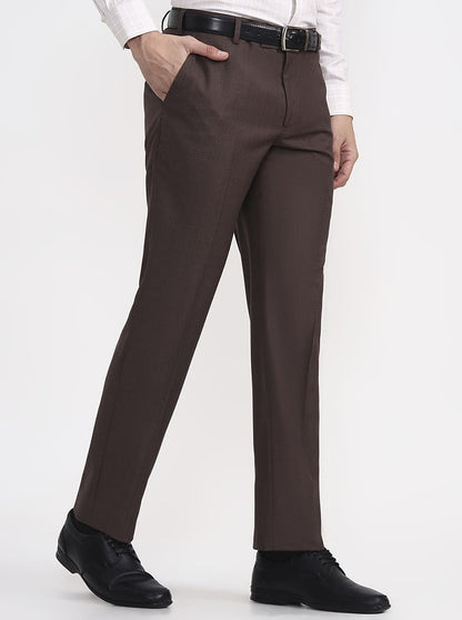 Brown Solid Regular Fit Formal Trouser | JadeBlue