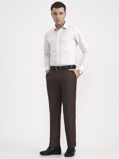 Brown Solid Regular Fit Formal Trouser | JadeBlue