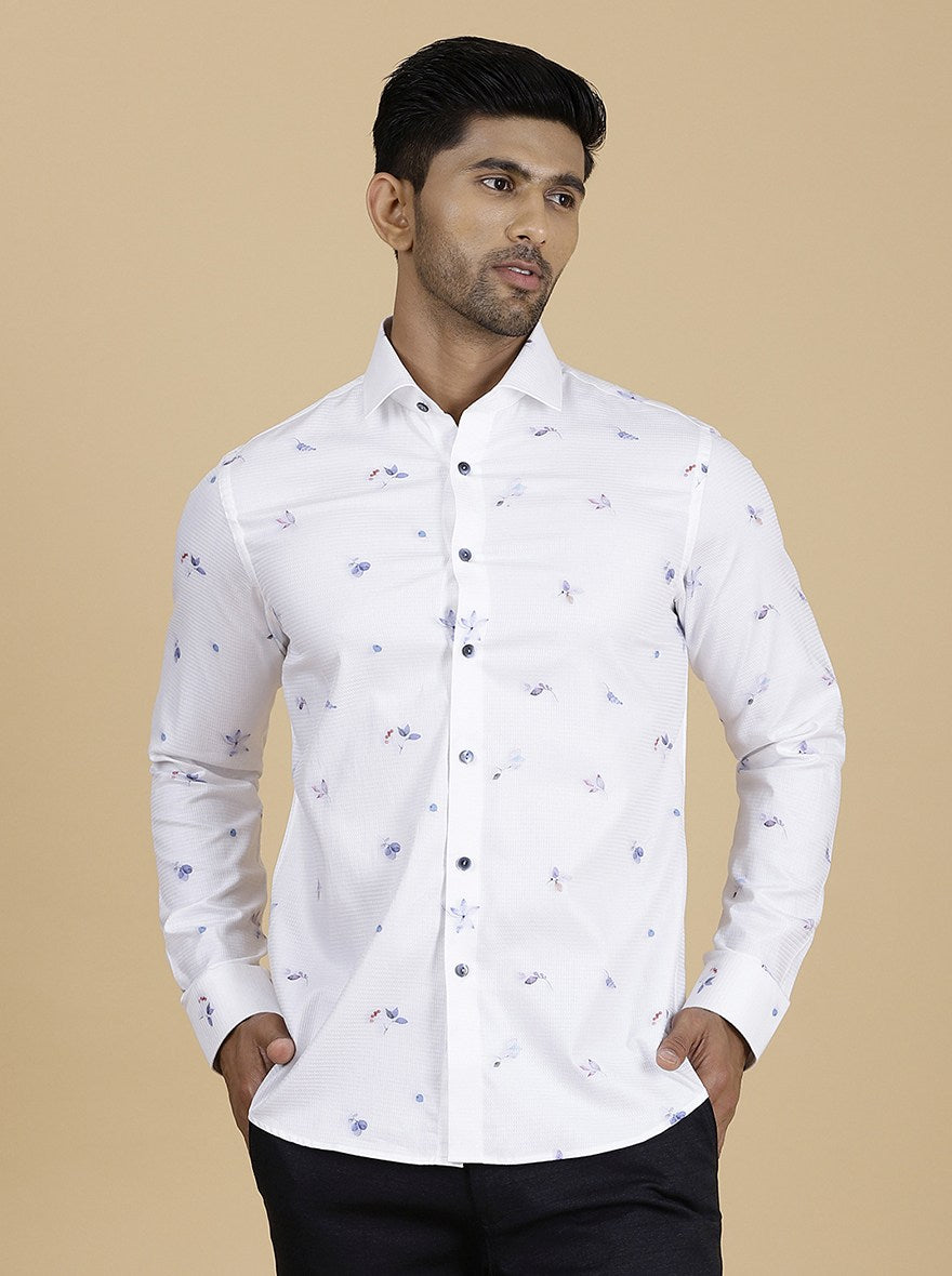 White Printed Slim Fit Party Wear Shirt | Wyre