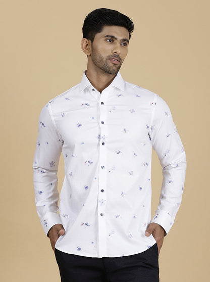 White Printed Slim Fit Party Wear Shirt | Wyre