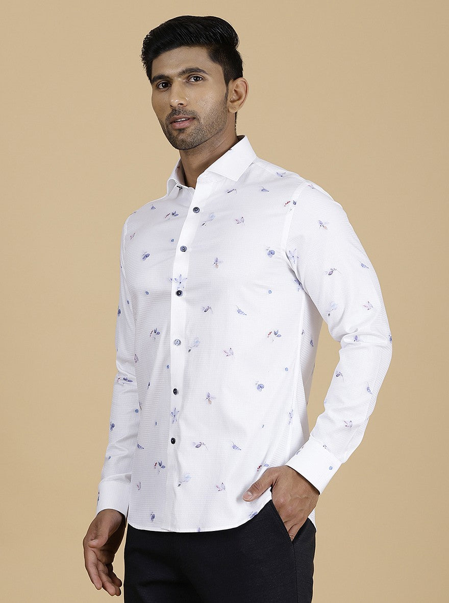 White Printed Slim Fit Party Wear Shirt | Wyre