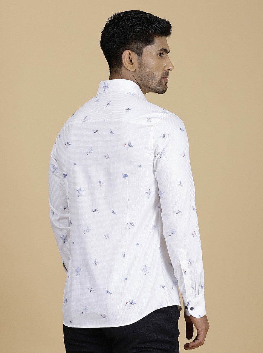 White Printed Slim Fit Party Wear Shirt | Wyre