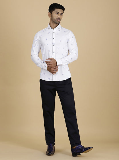 White Printed Slim Fit Party Wear Shirt | Wyre