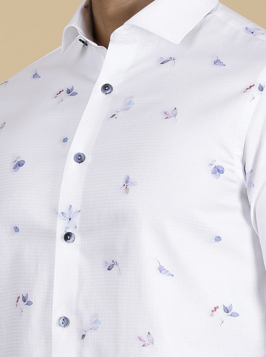 White Printed Slim Fit Party Wear Shirt | Wyre