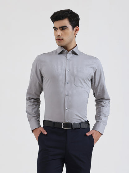 Light Grey Solid Slim Fit Formal Shirt | Metal
