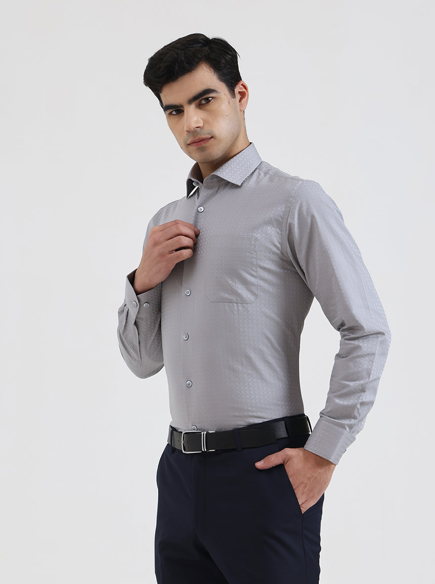 Light Grey Solid Slim Fit Formal Shirt | Metal