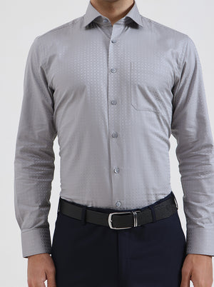 Light Grey Solid Slim Fit Formal Shirt | Metal