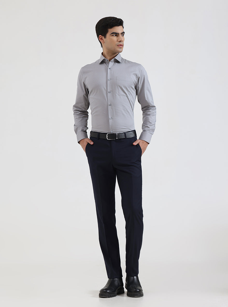 Light Grey Solid Slim Fit Formal Shirt | Metal