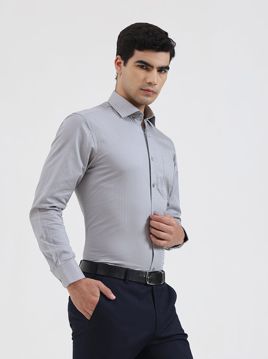 Light Grey Solid Slim Fit Formal Shirt | Metal