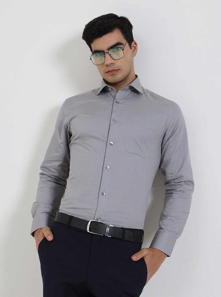 Light Grey Solid Slim Fit Formal Shirt | Metal