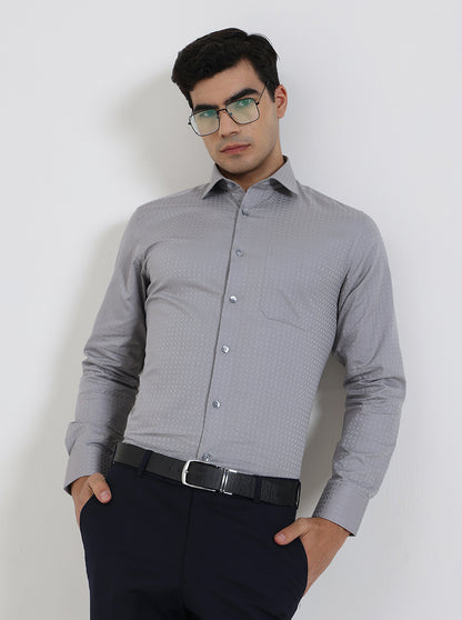 Light Grey Solid Slim Fit Formal Shirt | Metal