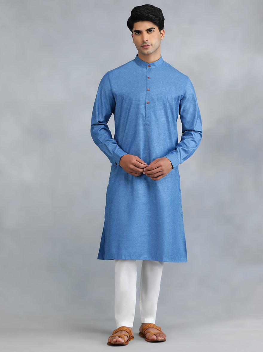 Blue Solid Regular Fit Modi Kurta | JadeBlue