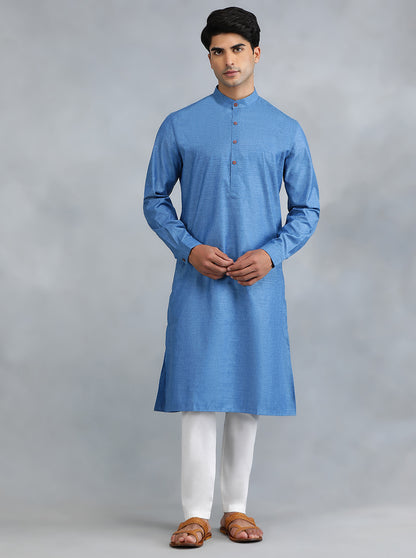 Blue Solid Regular Fit Modi Kurta | JadeBlue
